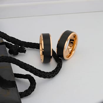HAYDEN Rose Gold Plated Tungsten Polished Beveled Ring with Brushed
Black Center 6mm