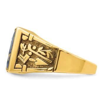 10K Yellow Gold Men's Lab Created Sapphire and Diamond Lodge Masonic Ring