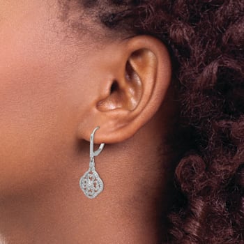 Rhodium Over 14K White Gold Lab Grown Diamond Fancy Leverback Earrings