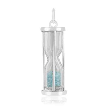Aquamarine Rhodium Over Sterling Silver Hourglass Sand Timer Pendant