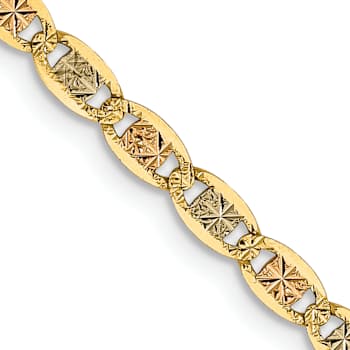 14k Tri-color Gold 2.75mm Solid Pave Valentino 16 Inch Chain