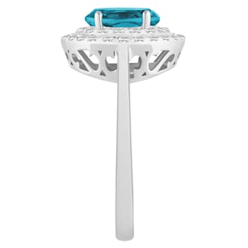 8x6mm Oval Swiss Blue Topaz And White Topaz Accents Rhodium Over
Sterling Silver Double Halo Ring