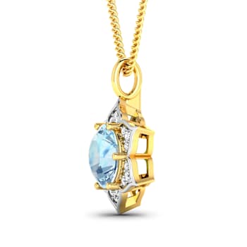 1.90ctw 14K Yellow Gold Aquamarine and White Diamond Pendant with 18
inch Cable Chain