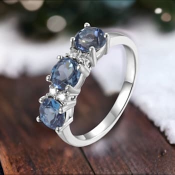 London Blue Topaz and Moissanite Sterling Silver 3-Stone Ring