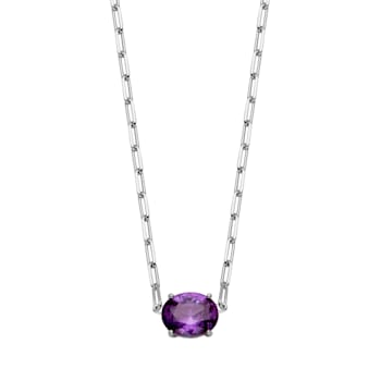 Lab Created Sapphire Rhodium Over Sterling Silver Paperclip Necklace 2.35ctw
