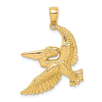 14k Yellow Gold Textured Flying Pelican Charm