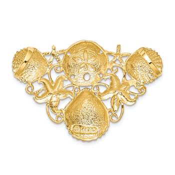 14k Yellow Gold Polished Satin and Diamond-Cut Sea Life Omega Slide Pendant