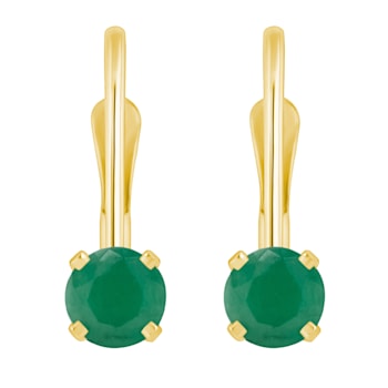 4mm Round Emerald 14k Yellow Gold Drop Earrings