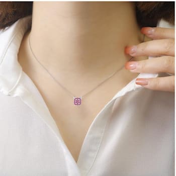 Ruby Sterling Silver Necklace, 16 Inches