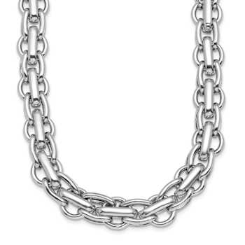 Rhodium Over Sterling Silver Polished Fancy Link Necklace