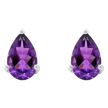 8x5mm Pear Shape Amethyst Rhodium Over Sterling Silver Stud Earrings