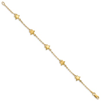 14k Yellow Gold Textured Brushed and Polished Stars Link Bracelet