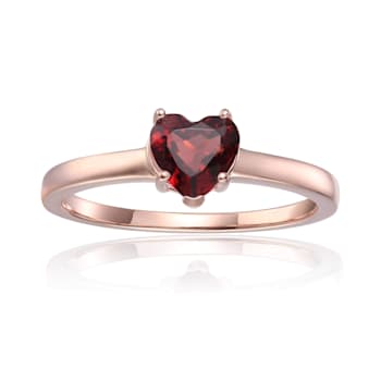 Heart Shape Garnet 14K Rose Gold Over Sterling Silver Solitaire Ring, 1.00ct