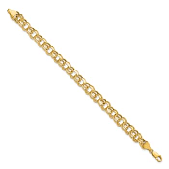 14k Yellow Gold Diamond-Cut Lite 8mm Double Link Charm Bracelet