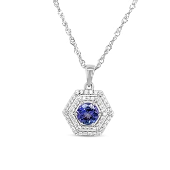 Rhodium Over Sterling Silver 7mm Round Tanzanite and Cubic Zirconia
Pendant 1.50ctw