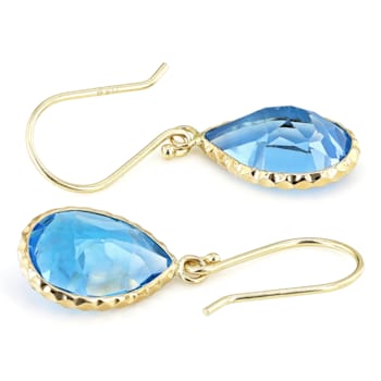 Swiss Blue 14k Yellow Gold Dangle Earrings 7.00ctw