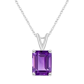 10x8mm Emerald Cut Amethyst 14k White Gold Pendant With Chain