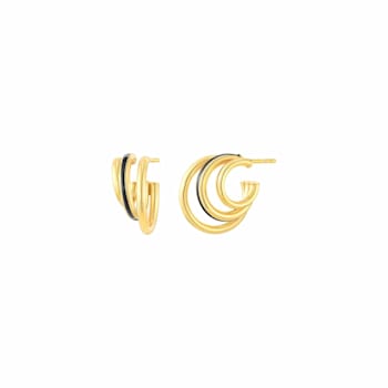 14K Yellow Gold Over Sterling Silver Enamel Triple Hoop Earrings in Black