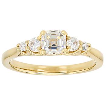 Diamond Simulant And Moissanite Ring In 18K Gold Over Sterling Silver