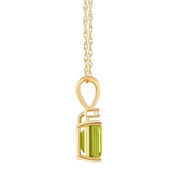 7x5mm Emerald Cut Peridot with Diamond Accent 14k Yellow Gold Pendant
With Chain