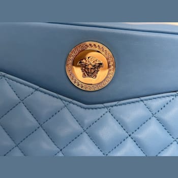 Versace La Medusa Blue Quilted Lamb Leather Medium Crossbody Bag