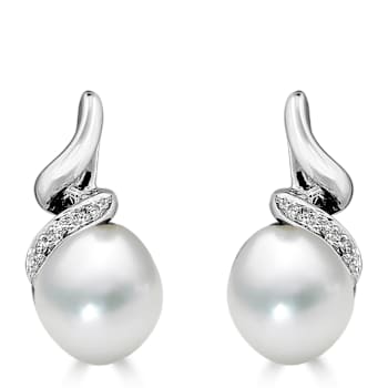 14KW Freshwater 8-9mm Pearl Drop Diamond Earrings
