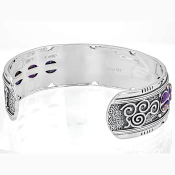 Purple Turquoise Inlay Oxidized Cuff Bracelet In Sterling Silver