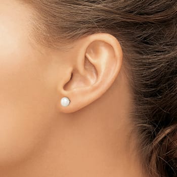 Sterling Silver White Freshwater Cultured Pearl 6-7mm Button Earrings