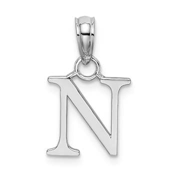 Rhodium Over 14k White Gold Polished Block Letter N Initial Pendant