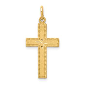 14k Yellow Gold Diamond-Cut and Satin Cross Pendant