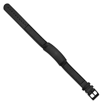 Black Leather and Stainless Steel Black IP-plated Solid Carbon Fiber Bracelet
