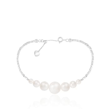 4-4.5mm, 5-5.5mm, 6-6.5mm, and 7-7.5mm White Cultured Freshwater Pearl
Silver  Bracelet