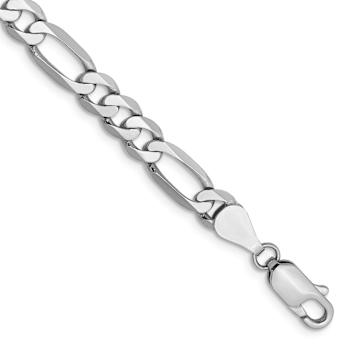 Rhodium Over 14k White Gold 5.5mm Flat Figaro Chain Bracelet