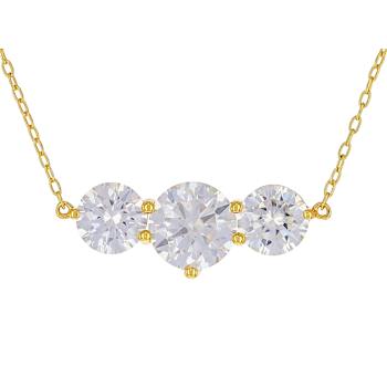 Three-Stone Moissanite Necklace In 14K Gold Over Sterling Silver