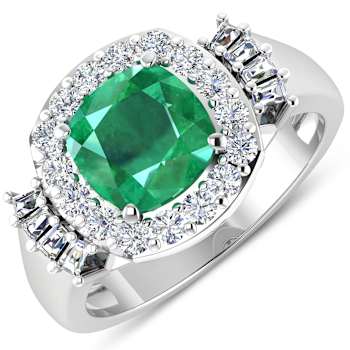 2.8ctw Green Emerald and Diamond 14K White Gold Halo Ring