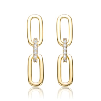 Clear Cubic Zirconia, 14k Gold Plated over Brass Triple Chain Drop Earrings