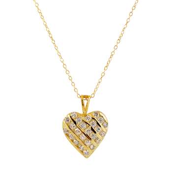 CZ Grid Heart Pendant Necklace In 14K Gold Over Sterling Silver