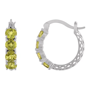 Green Peridot Filigree Sterling Silver Hoop Earrings 3.00ctw