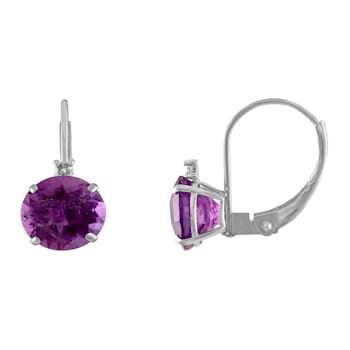 10K White Gold Amethyst and Diamond Round Leverback Earrings 1.65ctw