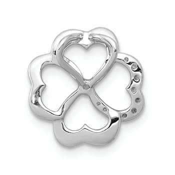 Rhodium Over 14K White Gold 1/15ct. Diamond Four Leaf Clover Chain Slide Pendant
