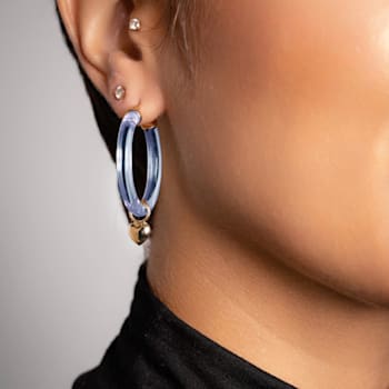 14K Yellow Gold Over Sterling Silver Acrylic Mini Heart Charm Hoop
Earrings in Pastel Blue
