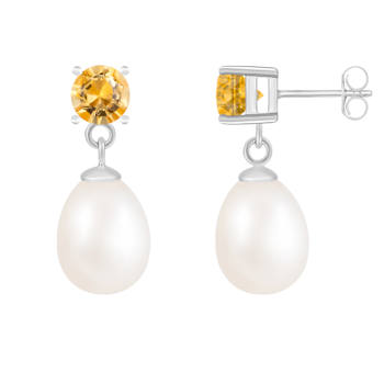 White Freshwater Pearl And CitrIne Dangle Earrings In Sterling Silver