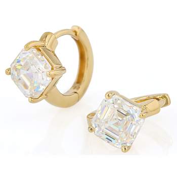 Diamond Simulant Asscher Hoop Earrings In 18K Gold Over Sterling Silver