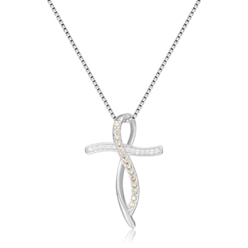 Round Yellow Sapphire and White Sapphire Sterling Silver Cross Pendant
With Chain