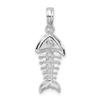Rhodium Over Sterling Silver Polished 3D Fishbone Pendant