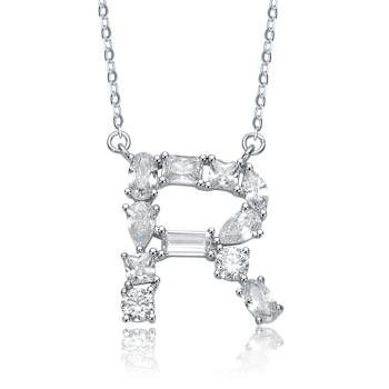 Initial R Mixed Cut CZ Pendant Necklace In Sterling Silver 18 Inch