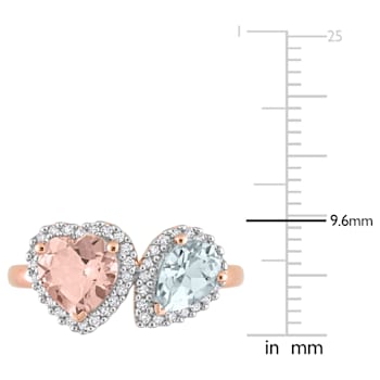 1.95ctw Morganite, Aquamarine And Diamond 10k Rose Gold Ring