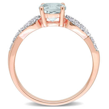 Aquamarine and Diamond 10K Rose Gold Ring 0.78ctw