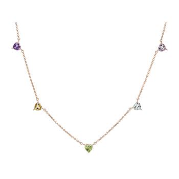 Multi-Gemstone Heart Station Necklace In 18K Rose Gold Over Sterling
Silver 2.02ctw