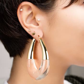 14K Yellow Gold Over Brass Acrylic XL Clear Chunky Bucket Hoop Earrings